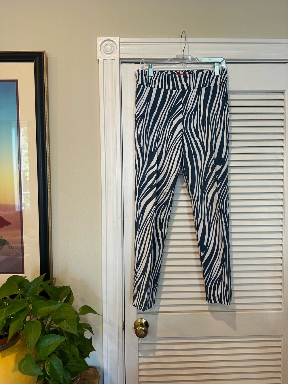Krazy Larry Navy & White Zebra Print Stretchy Cropped Pants
